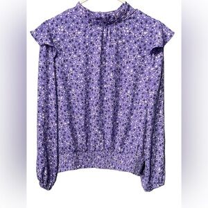 Loft Balloon Sleeve Ditsy Floral Blouse Elastic Gathered Color:Purple Size:XL